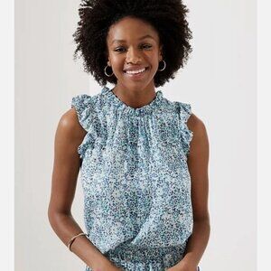 LOFT Shimmer Floral Ruffle Shell